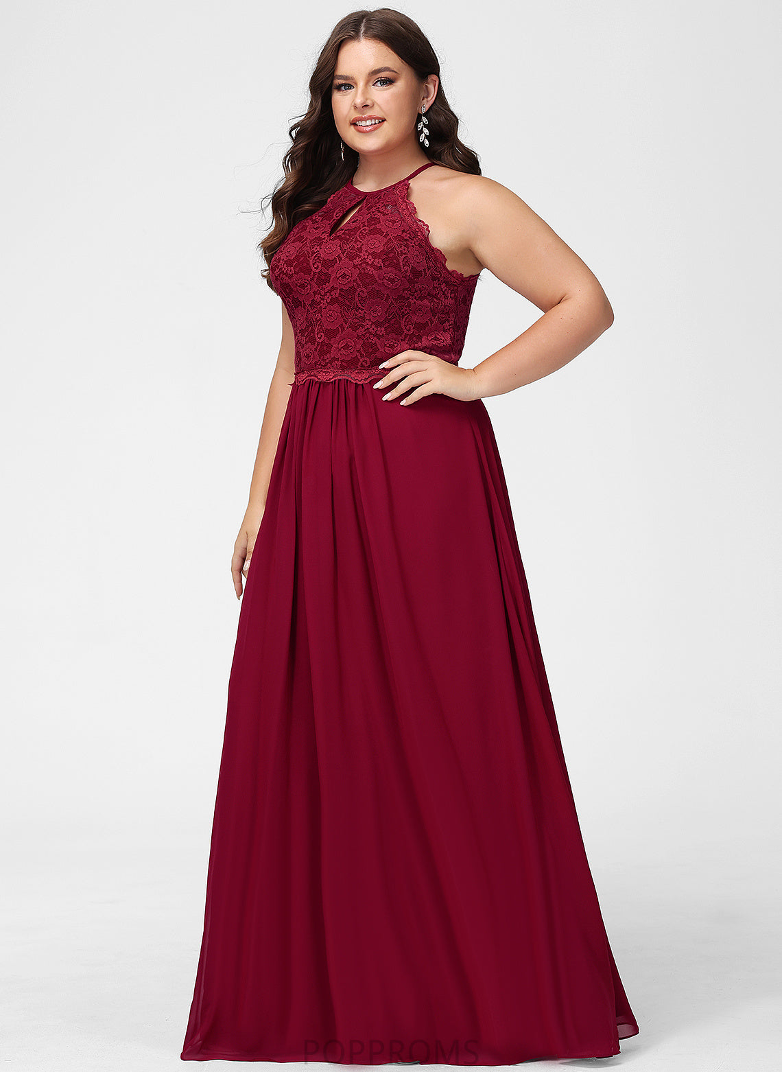 Kinley Lace Scoop Floor-Length Chiffon A-Line Prom Dresses