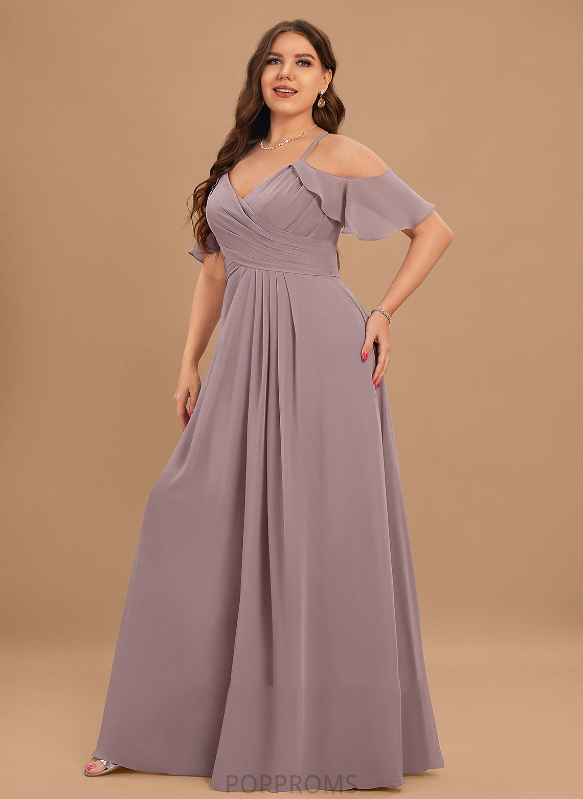 Ruffle V-neck Floor-Length CascadingRuffles A-Line ColdShoulder Neckline SplitFront Fabric Silhouette Embellishment Length Bridesmaid Dresses