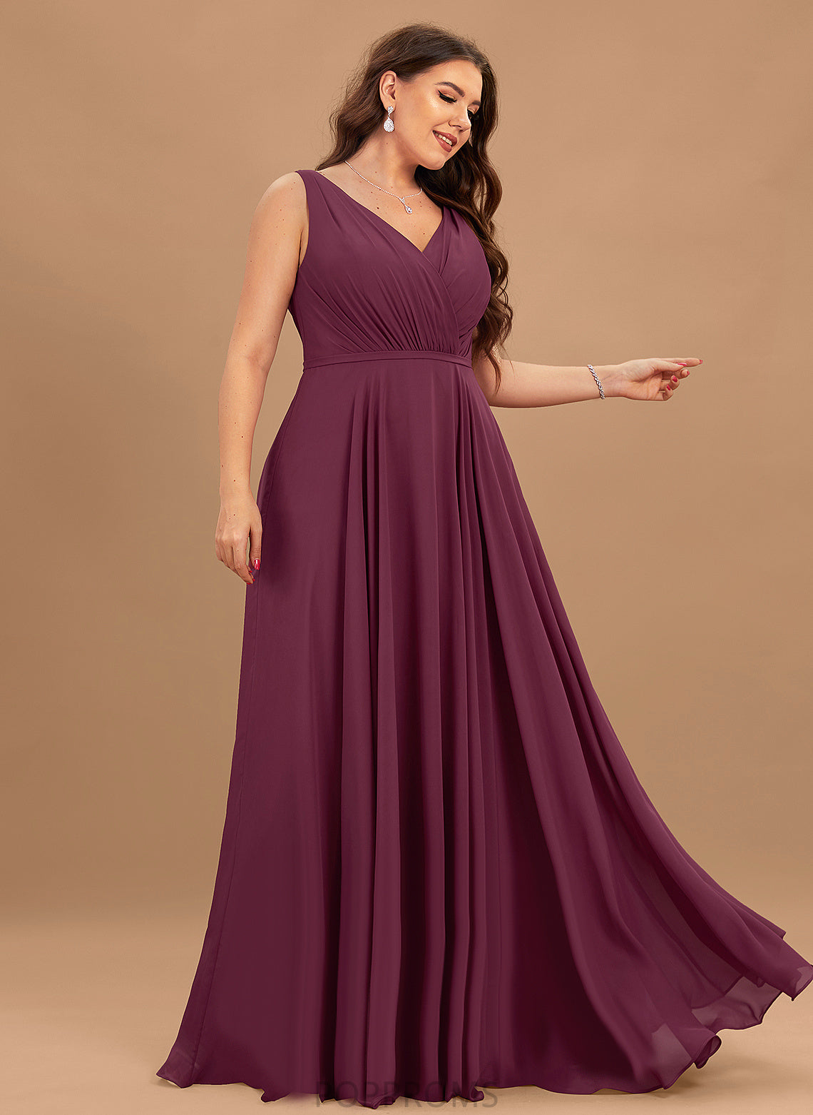 Jaelynn V-neck Prom Dresses Pleated Chiffon Floor-Length A-Line With