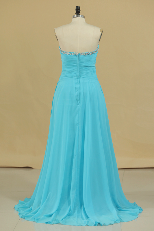 2024 Prom Dresses A Line Sweetheart Chiffon With Beads And Ruffles