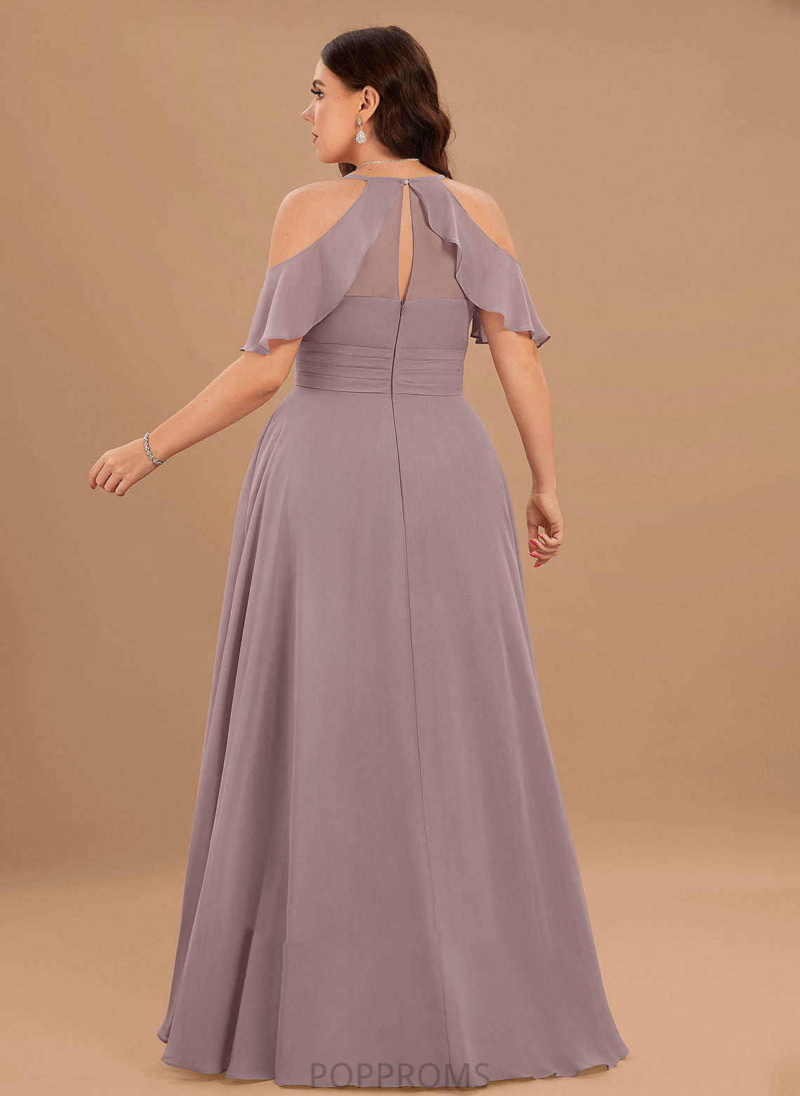 Ruffle V-neck Floor-Length CascadingRuffles A-Line ColdShoulder Neckline SplitFront Fabric Silhouette Embellishment Length Bridesmaid Dresses