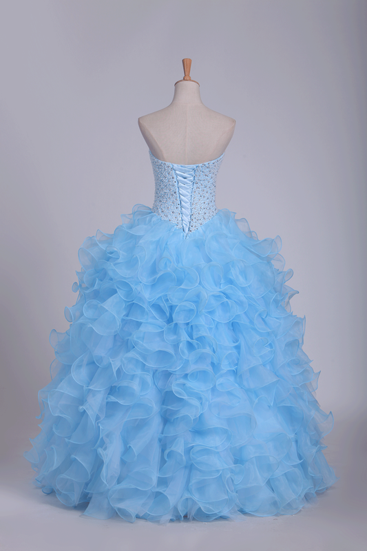 2024 Ball Gown Quinceanera Dresses Sweetheart Beaded Bodice Organza