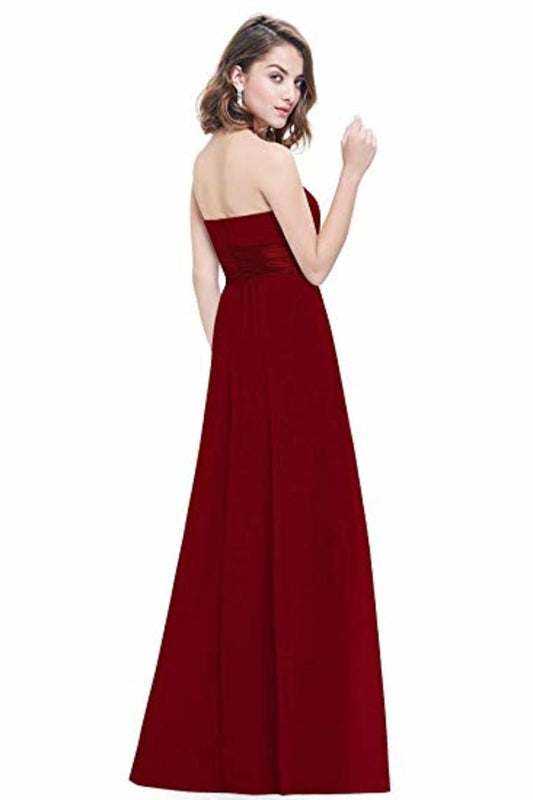 Chiffon Sweetheart Neck A Line Sleeveless Wedding Bridesmaid Long Evening  Festive Party Dress