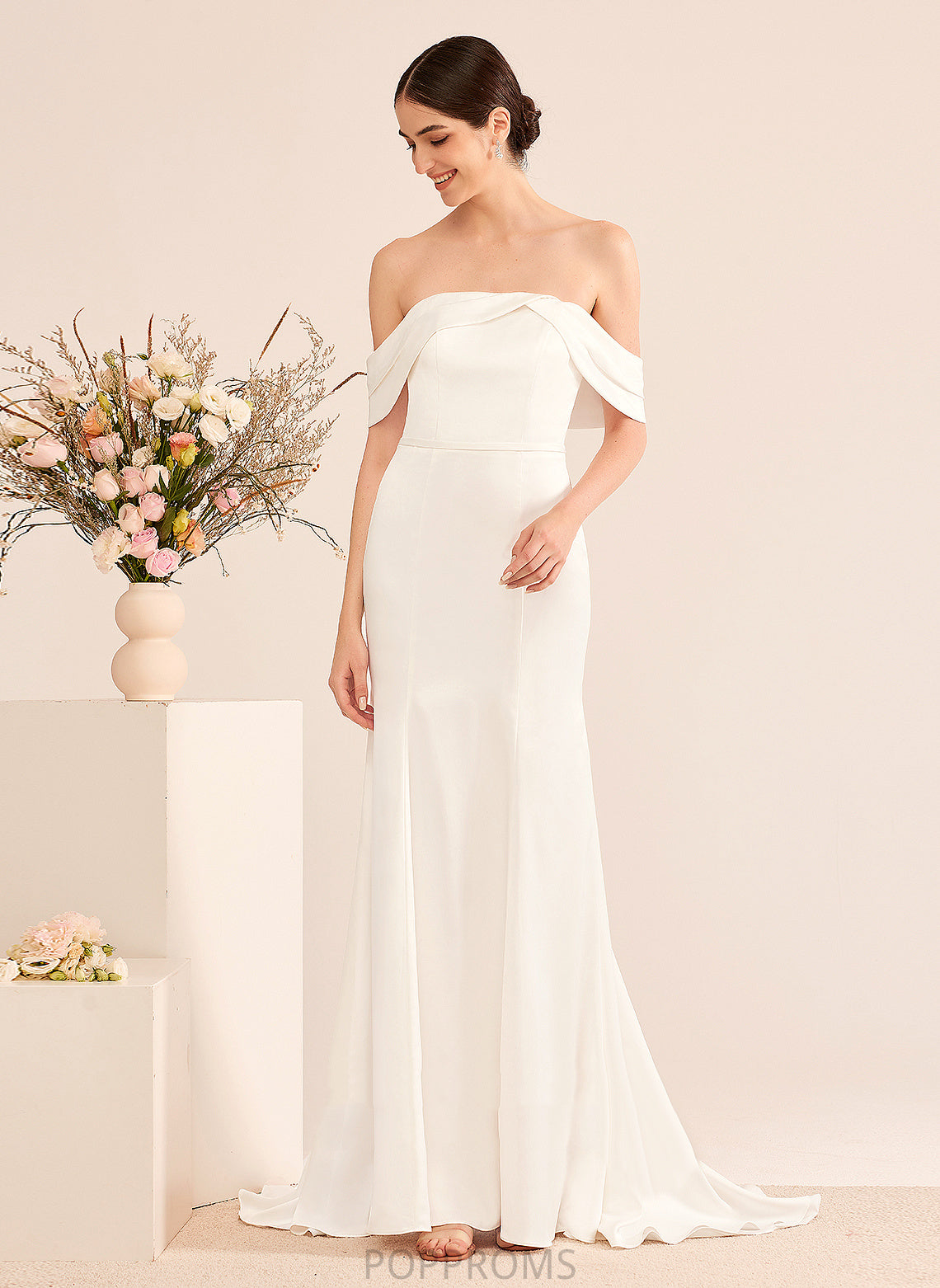 With Ruffle Dress Wedding Dresses Trumpet/Mermaid Off-the-Shoulder Sweep Train Satin Kiley Wedding