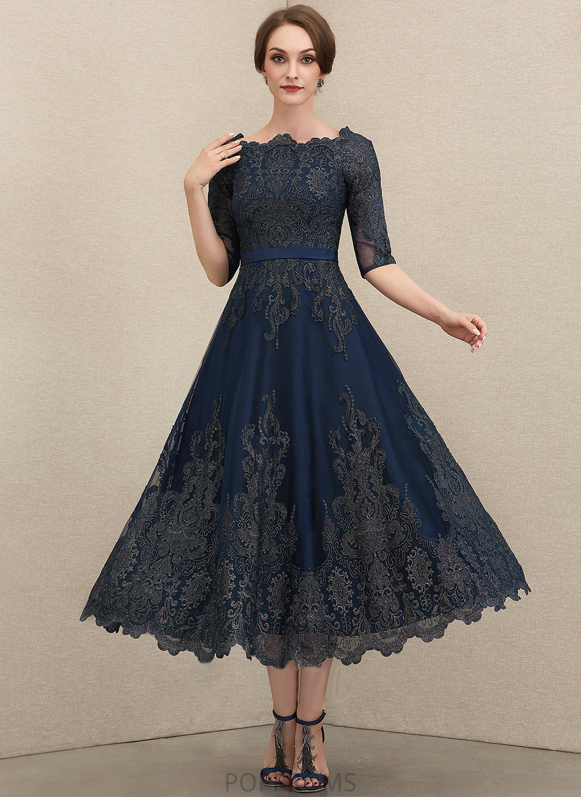 Bride A-Line Scoop Mother of the Bride Dresses Lace Dalia Mother the Tea-Length Neck of Dress