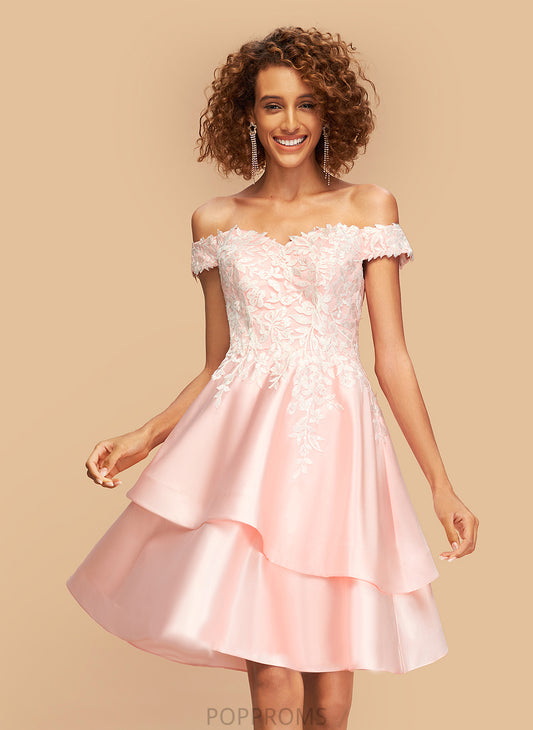 Knee-Length Satin Nevaeh Sequins Homecoming Dresses Homecoming A-Line Lace With Dress Off-the-Shoulder