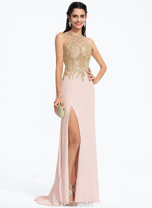 Lace Neck Train Sequins Sweep With Prom Dresses Scoop Harper Jersey Sheath/Column