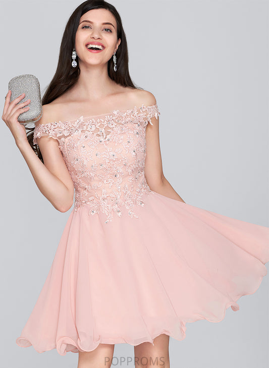 Guadalupe Short/Mini A-Line Homecoming Dress Chiffon Lace Homecoming Dresses Off-the-Shoulder Beading With