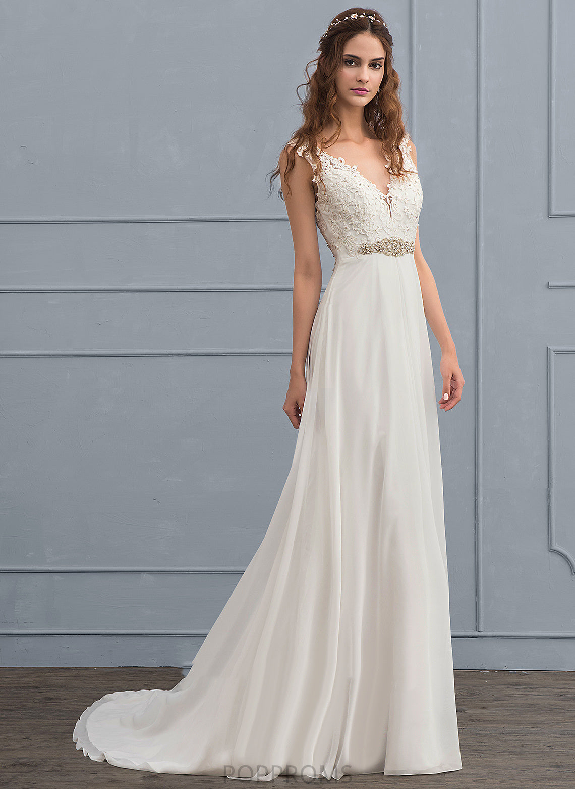 Court Wedding Wedding Dresses Beading Dress A-Line Jaiden With Lace Chiffon Sequins V-neck Train