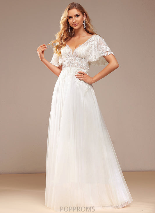 Tulle V-neck With Lace Wedding Dresses A-Line Wedding Beading Sequins Floor-Length Madelynn Dress Lace