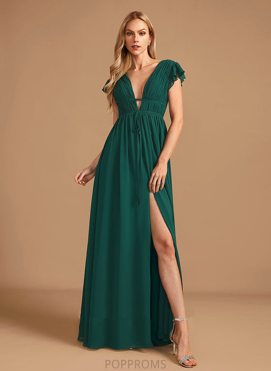 V-neck Neckline Silhouette Embellishment A-Line SplitFront Length Floor-Length Fabric Thirza Sleeveless Floor Length Bridesmaid Dresses