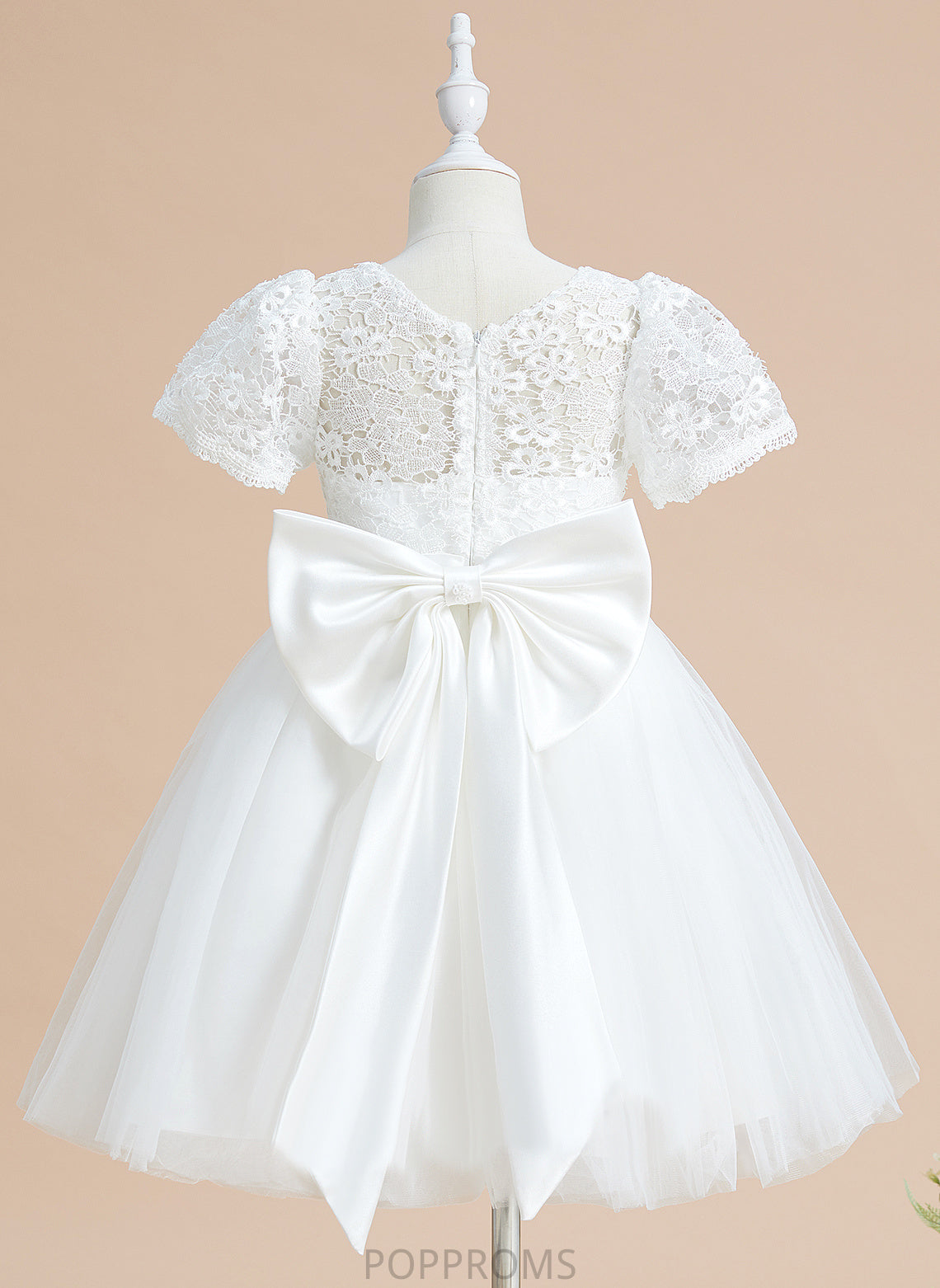 Flower Girl Dresses Short Knee-length Flower Sleeves - A-Line Tulle/Lace Girl Scoop Bow(s) With Dress Lea Neck