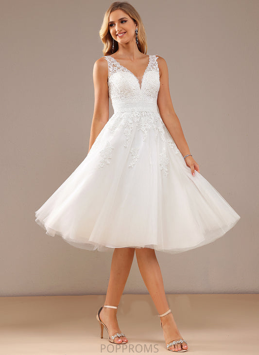 Wedding Dresses With V-neck Tulle A-Line Heather Lace Lace Dress Wedding Knee-Length