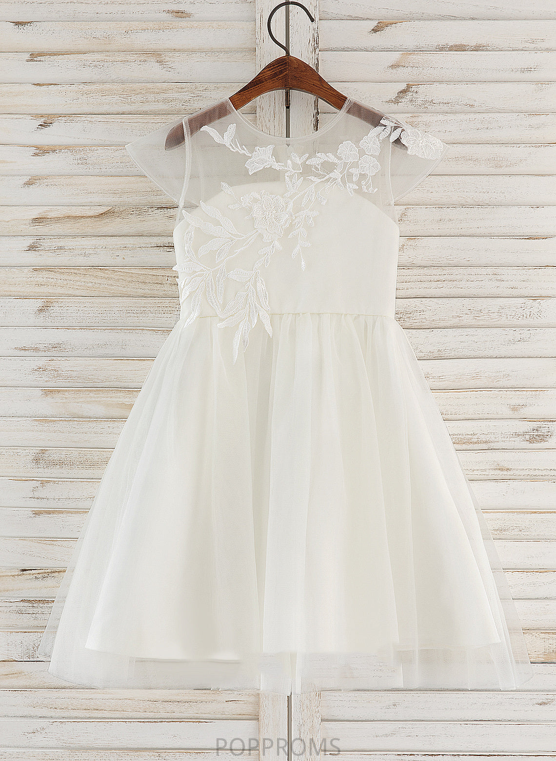 Tulle/Lace Girl Scoop Sleeveless A-Line Dress Flower Girl Dresses - Knee-length Laney Flower Neck