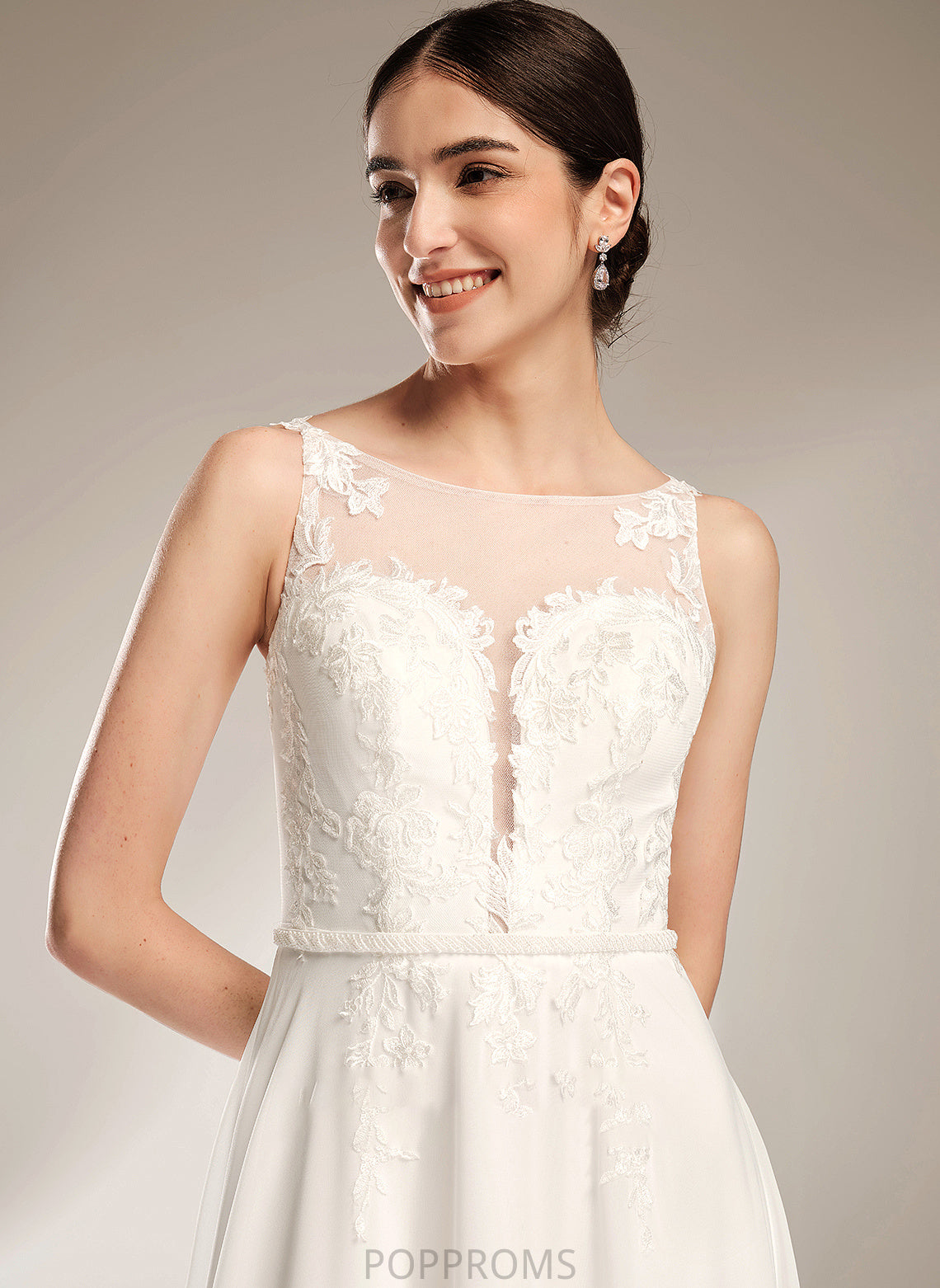 A-Line Wedding Sweep Dress Illusion Amelie Sequins Wedding Dresses Train With Lace