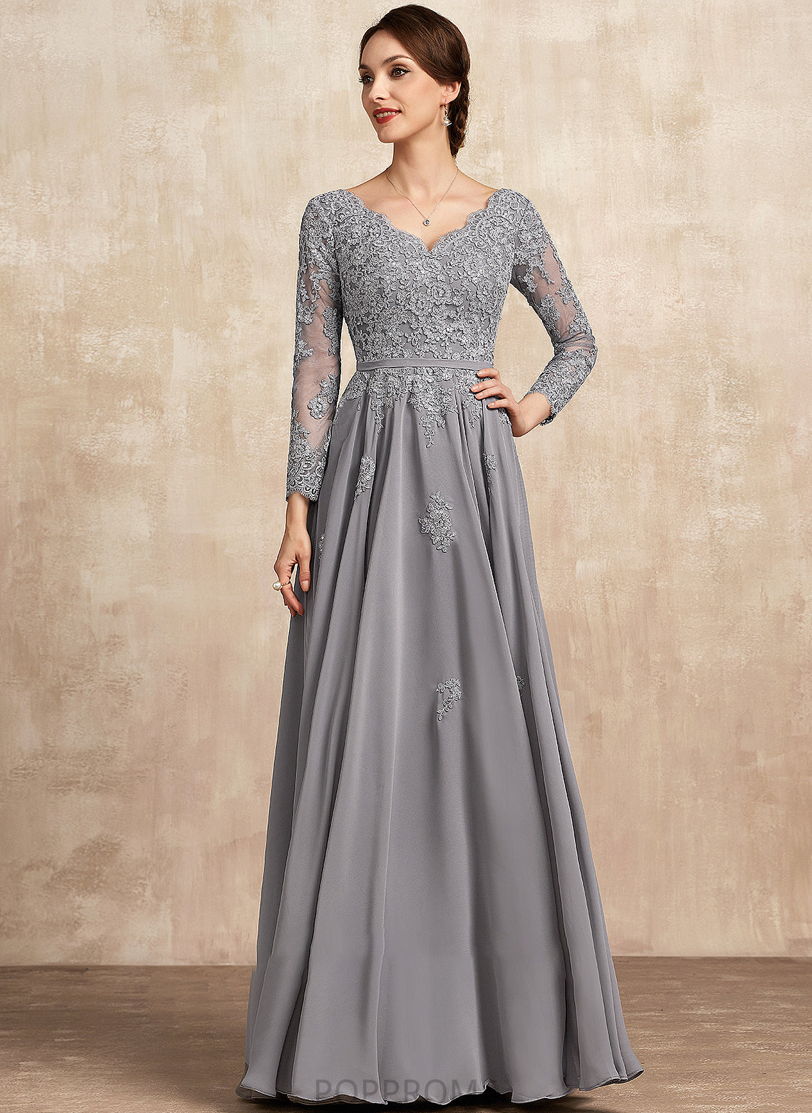 Mother of the Bride Dresses of Maria the Mother Chiffon A-Line Floor-Length V-neck Lace Bride Dress