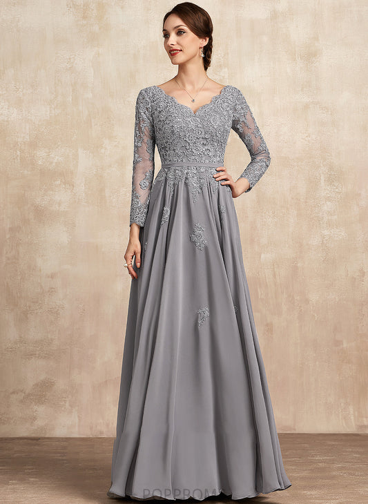 Mother of the Bride Dresses of Maria the Mother Chiffon A-Line Floor-Length V-neck Lace Bride Dress