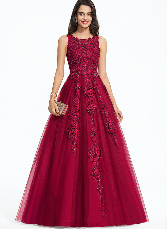 Fernanda With Scoop Sweep Ball-Gown/Princess Beading Tulle Train Prom Dresses Lace