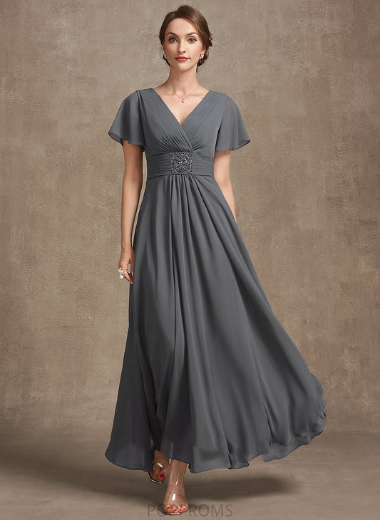 Mother Hayley A-Line Dress Bride Beading of Ankle-Length Mother of the Bride Dresses Chiffon Ruffle V-neck the With