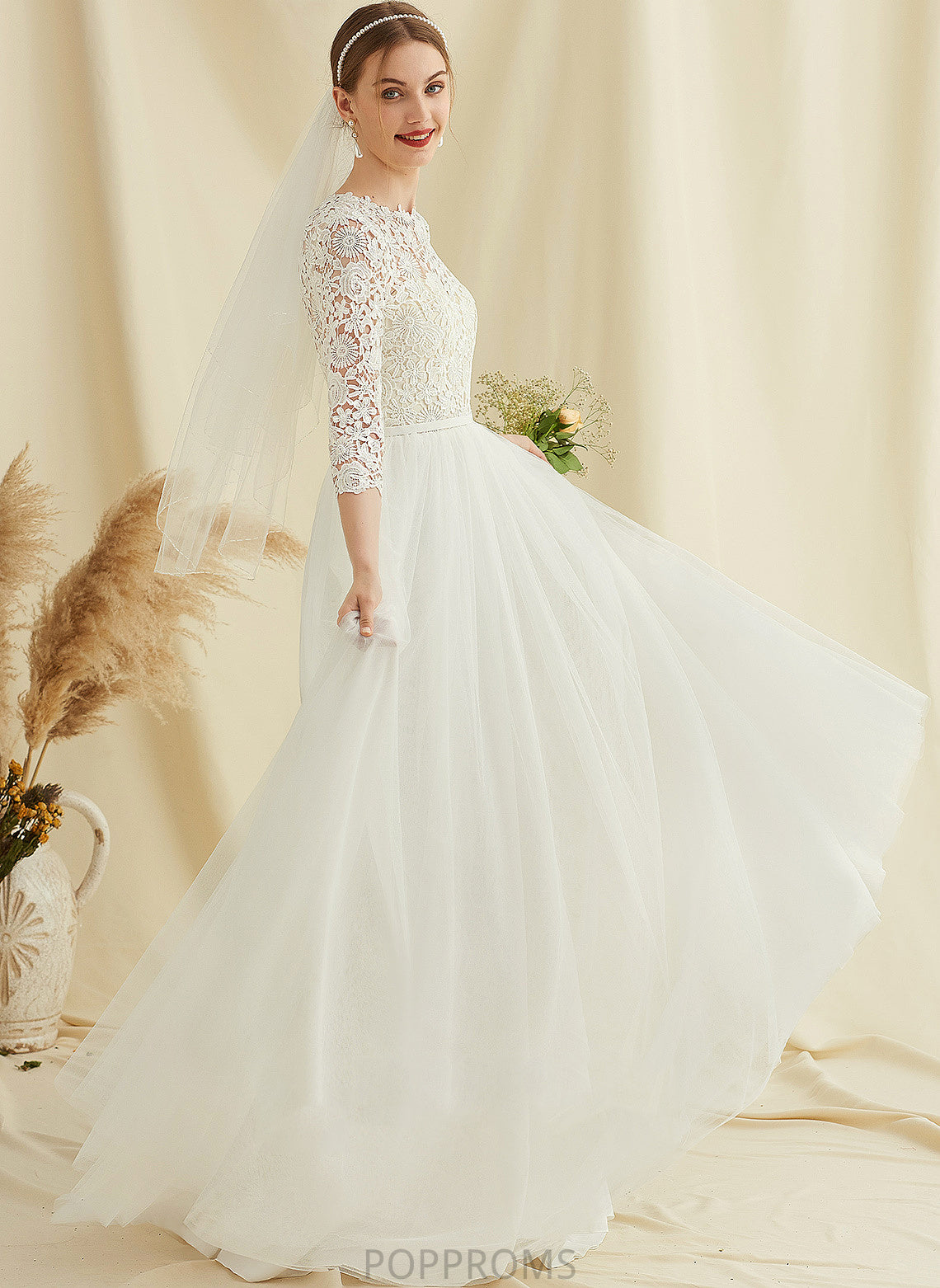 Tulle Train Phoenix A-Line Lace Wedding Dresses Wedding Sweep Dress