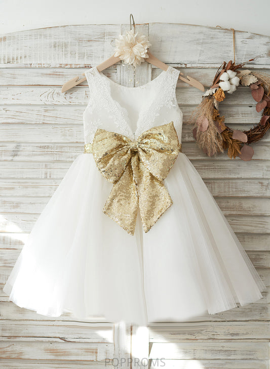 Bow(s)/V Nicola A-Line Tulle/Lace/Sequined Flower Girl Dresses - Dress Back With Girl Flower Neck Scoop Knee-length Sleeveless