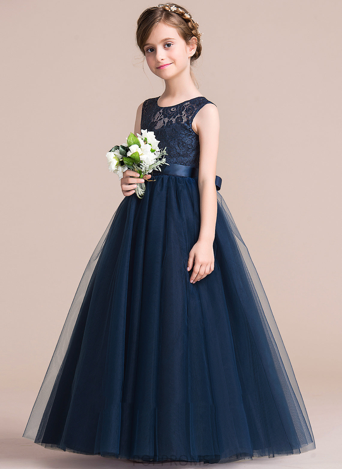 Scoop - Bria Dress Floor-length Satin/Tulle/Lace Neck Sleeveless Flower Girl Dresses Flower A-Line Girl