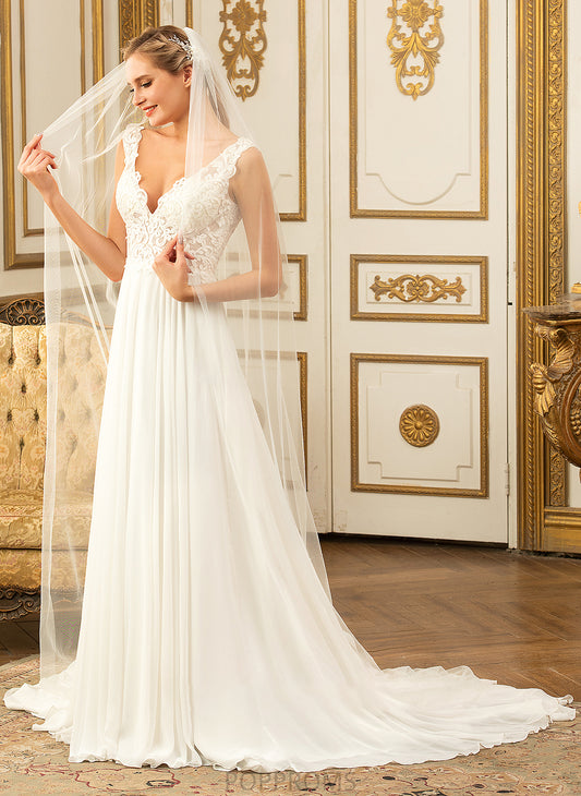 Wedding Dresses Chiffon V-neck Wedding Train A-Line Hanna Court Dress