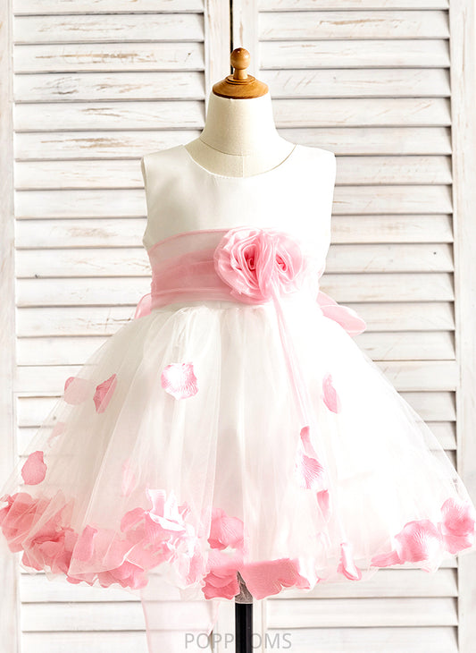 Flower(s) Flower Girl Dresses Neck Sleeveless Scoop - Organza/Satin/Tulle A-Line Girl Bria With Flower Dress Knee-length