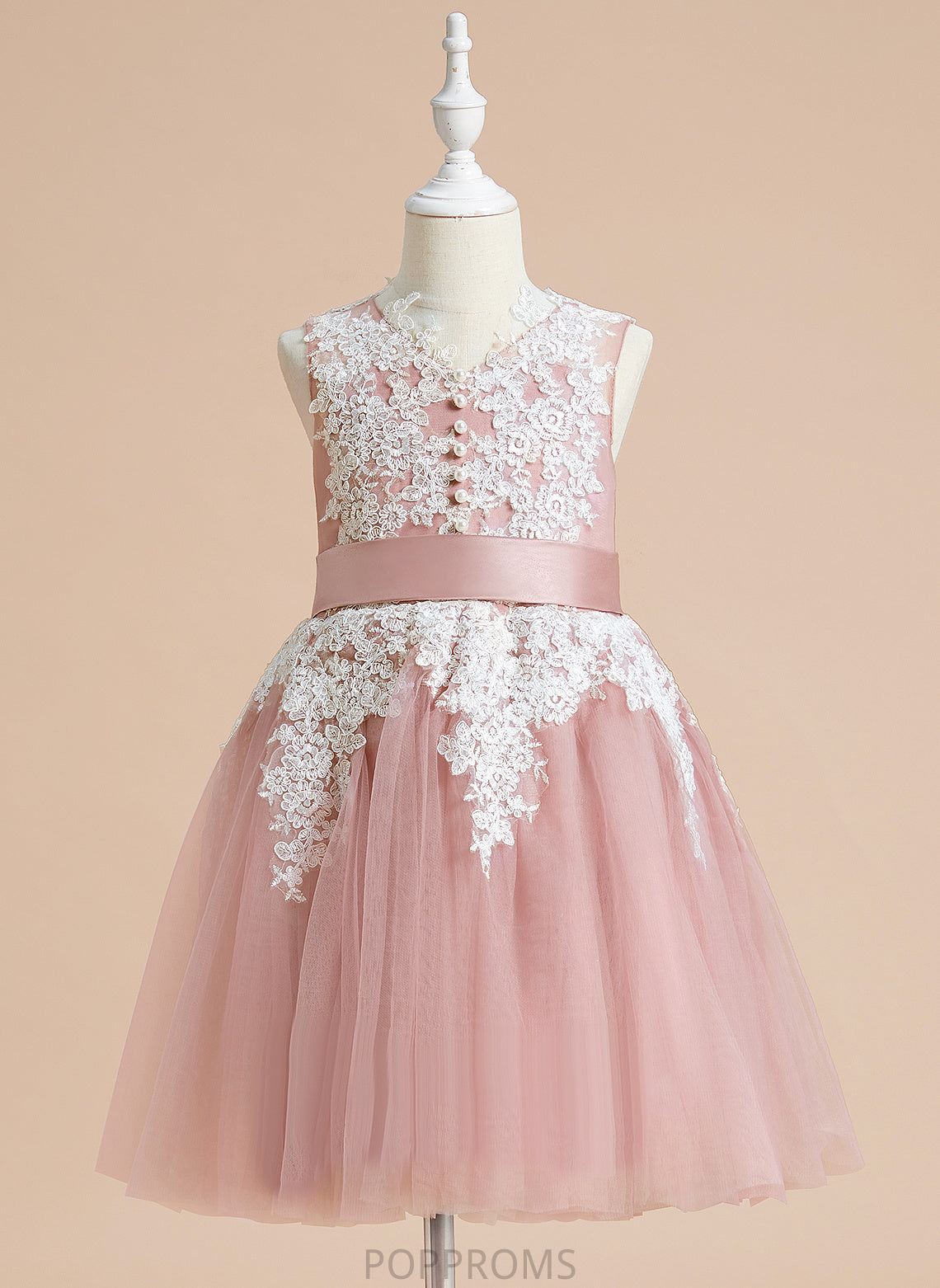 Flower Girl Dresses Dress Tulle/Lace V-neck Sleeveless Marisol Knee-length Girl Flower Bow(s) - With A-Line