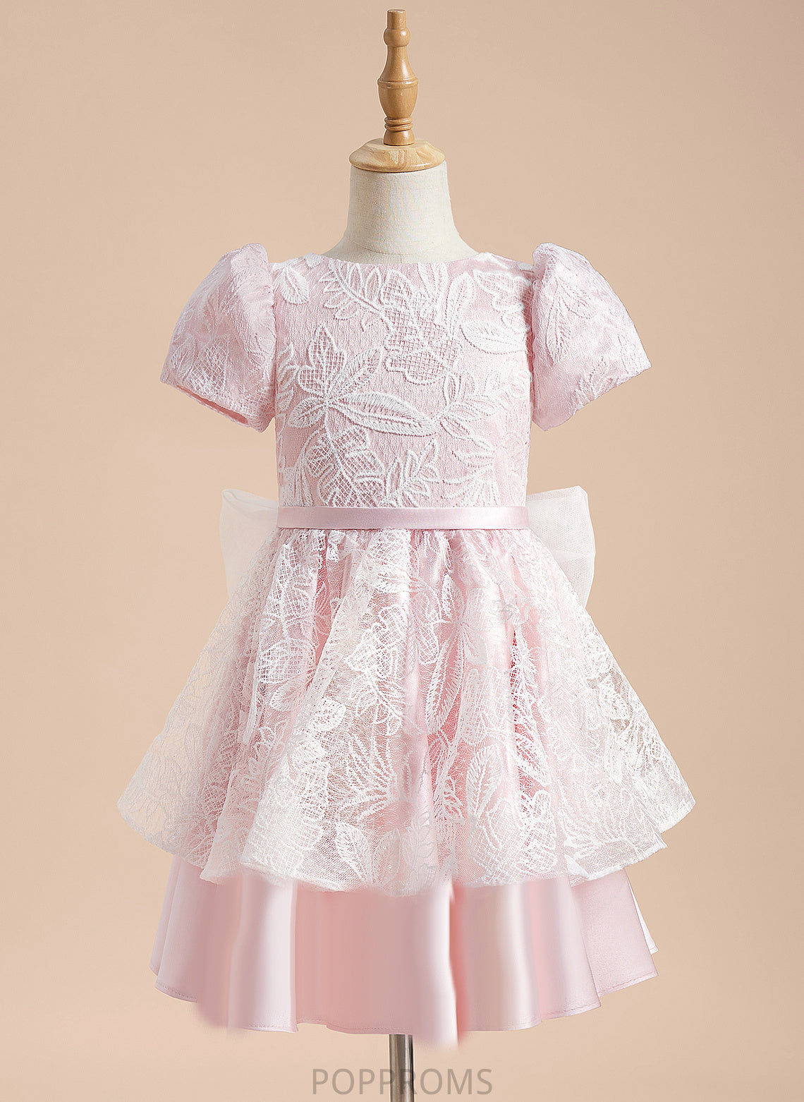 With Dress Flower Knee-length Short Meg Sleeves Girl Scoop Neck - A-Line Satin/Tulle Lace/Sequins/Bow(s) Flower Girl Dresses