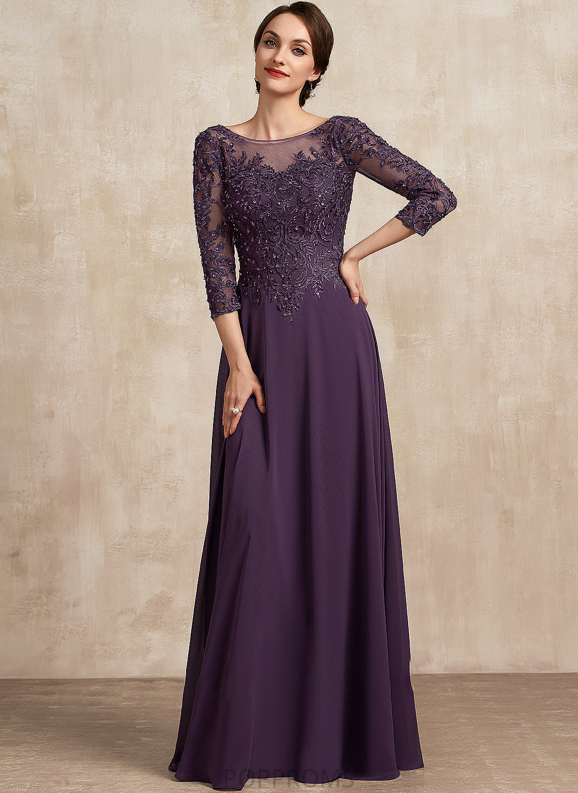 Bride Floor-Length Mother Lace A-Line Chiffon With of Scoop the Rosemary Sequins Neck Dress Mother of the Bride Dresses