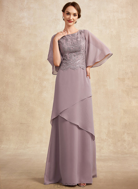 Dress Floor-Length Sequins the Chiffon Scoop Neck Kendal A-Line of Mother of the Bride Dresses Ruffles Cascading Lace With Mother Bride