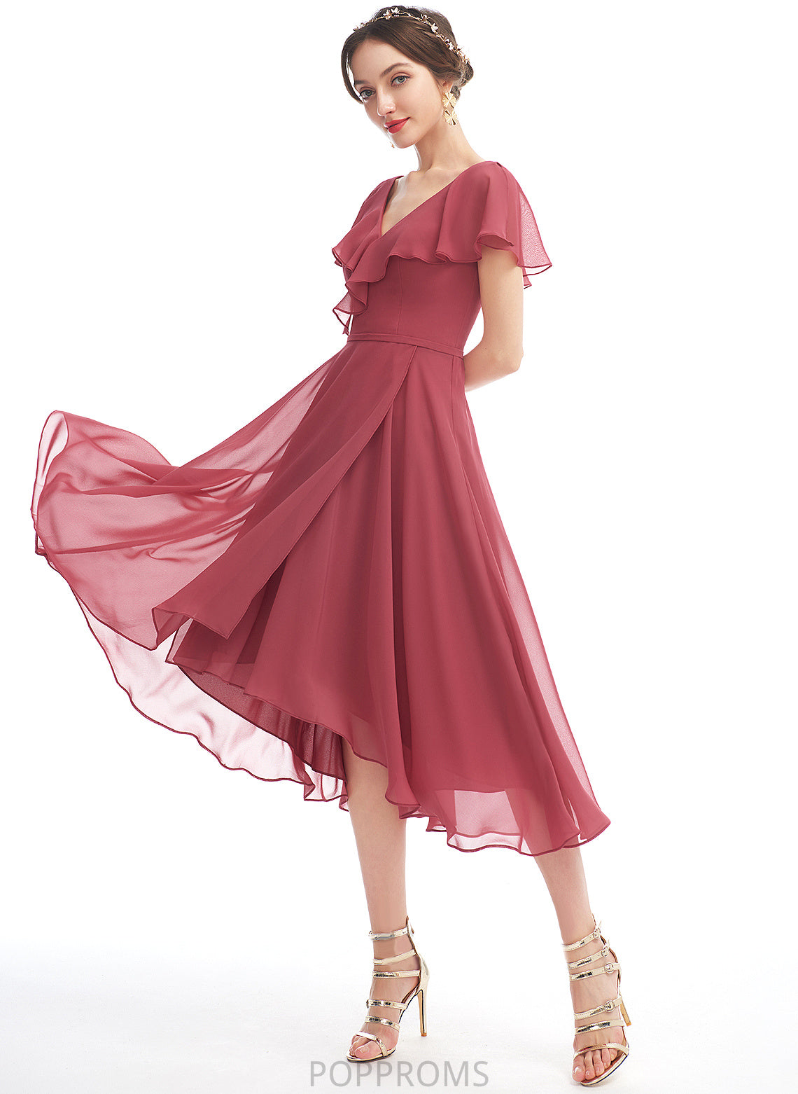 Cocktail Dresses Chiffon A-Line Asymmetrical Dress V-neck Ruffle Cocktail Patricia With