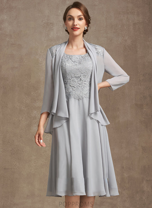 Neckline Dress the Square Knee-Length Caroline Bride of A-Line Chiffon Lace Mother of the Bride Dresses Mother