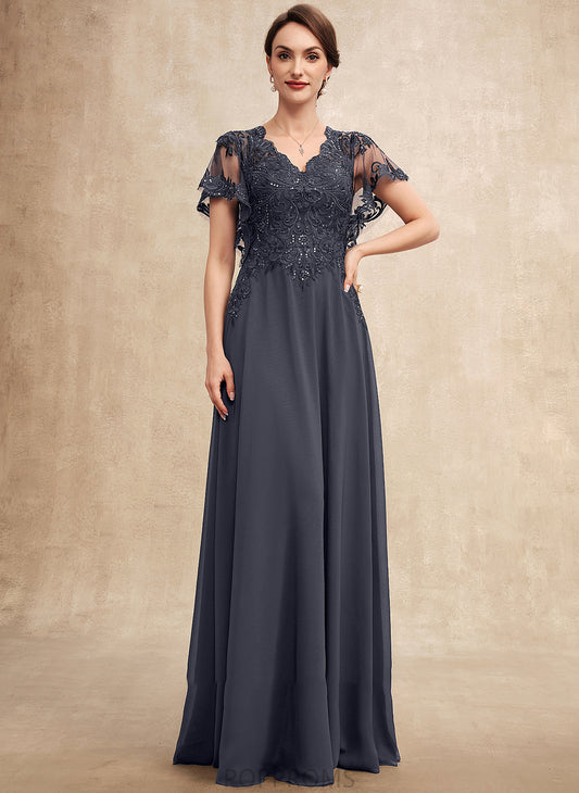 Mother Diana of the Mother of the Bride Dresses V-neck Sequins Chiffon Bride A-Line With Lace Dress Floor-Length