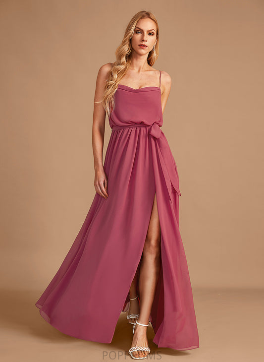 Neckline Silhouette Length A-Line Ruffle Fabric CowlNeck Floor-Length Embellishment SplitFront Mattie Sleeveless Bridesmaid Dresses