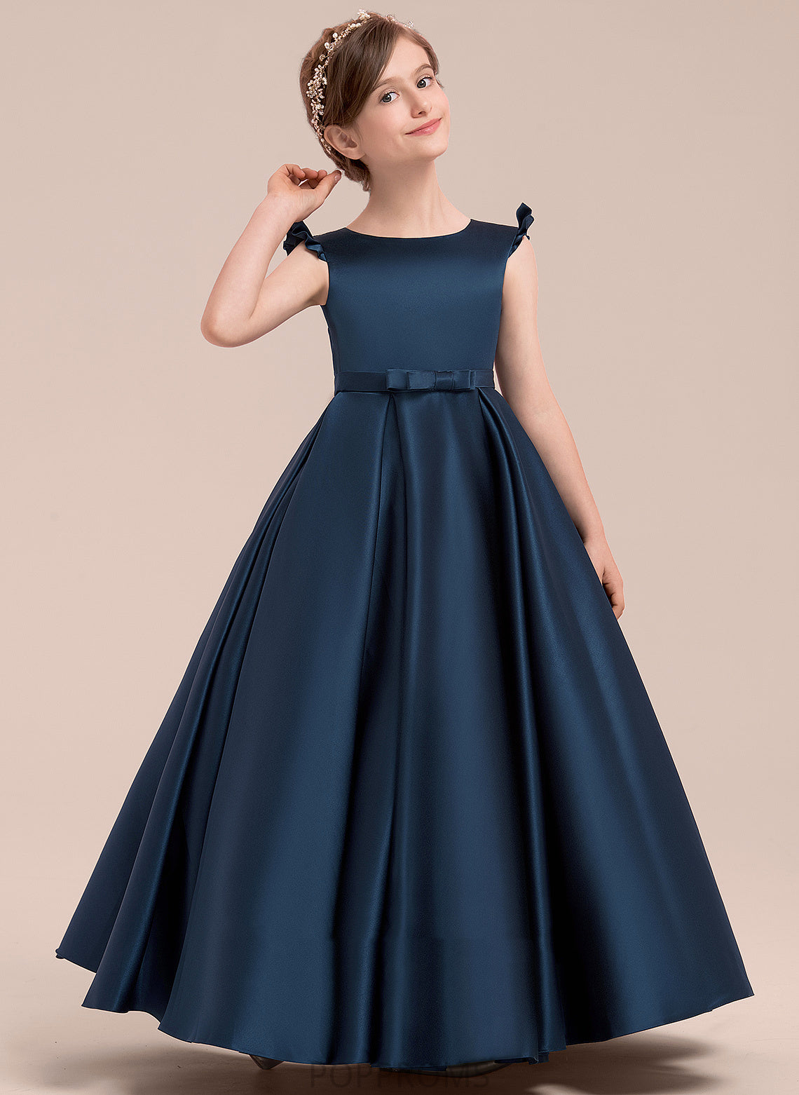 Sleeveless - Floor-length Girl Estrella With Gown Dress Neck Bow(s) Scoop Ball Satin Flower Flower Girl Dresses