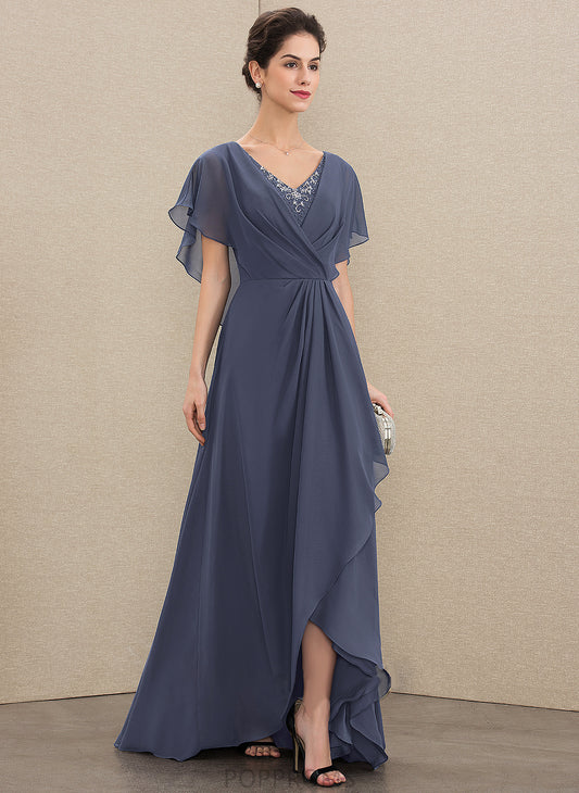 Sequins of Sal A-Line Beading Dress V-neck Bride Mother With the Chiffon Mother of the Bride Dresses Asymmetrical