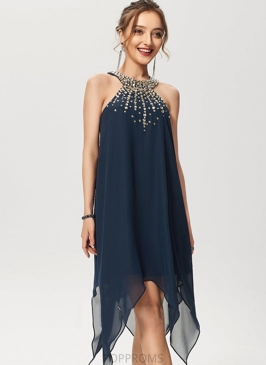 Cocktail Chiffon Neck Cocktail Dresses Dress A-Line Beading Alena Scoop Asymmetrical With