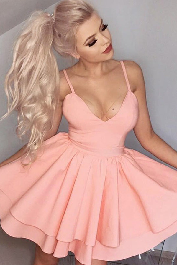 Pink A Line Sweetheart Spaghetti Sleeveless Short Homecoming Dresses