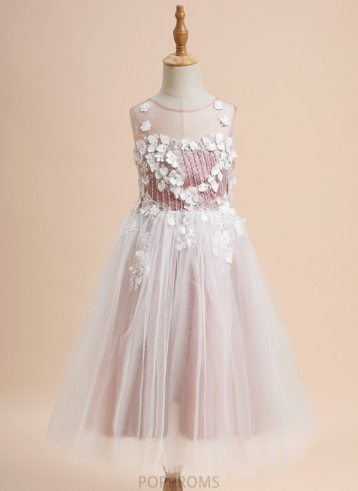 Flower Scoop Tulle Lace/Beading/Flower(s) A-Line Harper - Flower Girl Dresses Girl Sleeveless With Tea-length Dress Neck