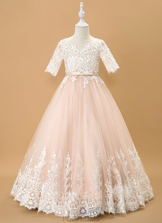 1/2 Sleeves Scoop Girl Flower Girl Dresses Fiona Tulle/Lace Bow(s) - Dress Floor-length Flower Neck With Ball-Gown/Princess