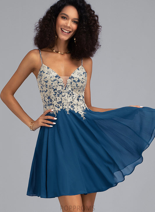 Short/Mini With Beading Chiffon Lace V-neck A-Line Prom Dresses Persis