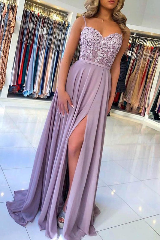 Elegant Sleeveless A Line Chiffon Lace Long Prom Dresses