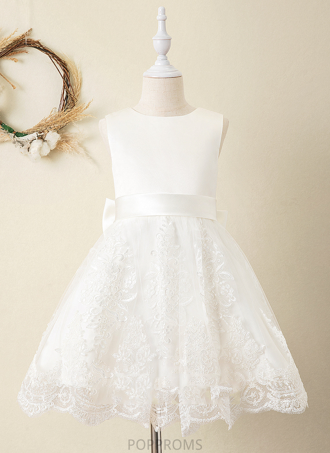 Ball-Gown/Princess Dress With (Undetachable Scoop sash) Flower Flower Girl Dresses Neck Bow(s) Sleeveless Girl Satin/Lace Sidney - Knee-length