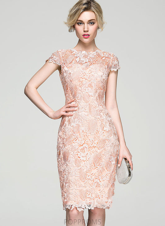 Scoop Sheath/Column Knee-Length Cocktail Dresses Mira Lace Neck Cocktail Dress