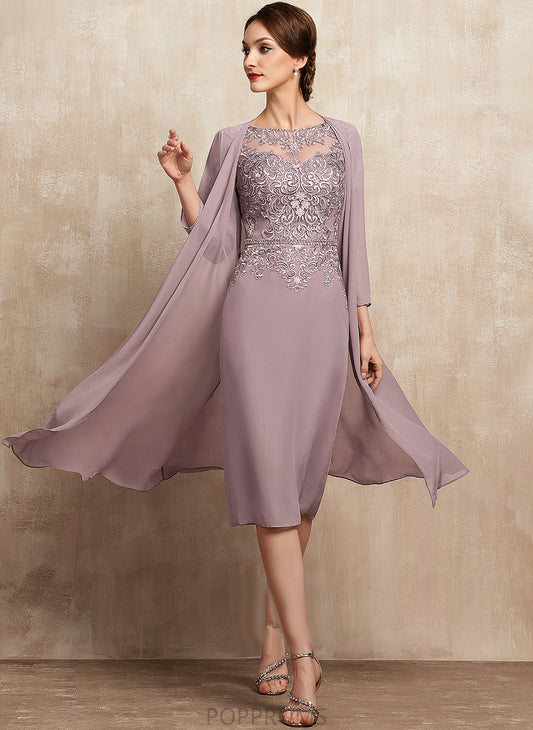 Neck Mother of Addison Mother of the Bride Dresses Beading Knee-Length With Scoop Sequins Lace the Bride Chiffon Sheath/Column Dress