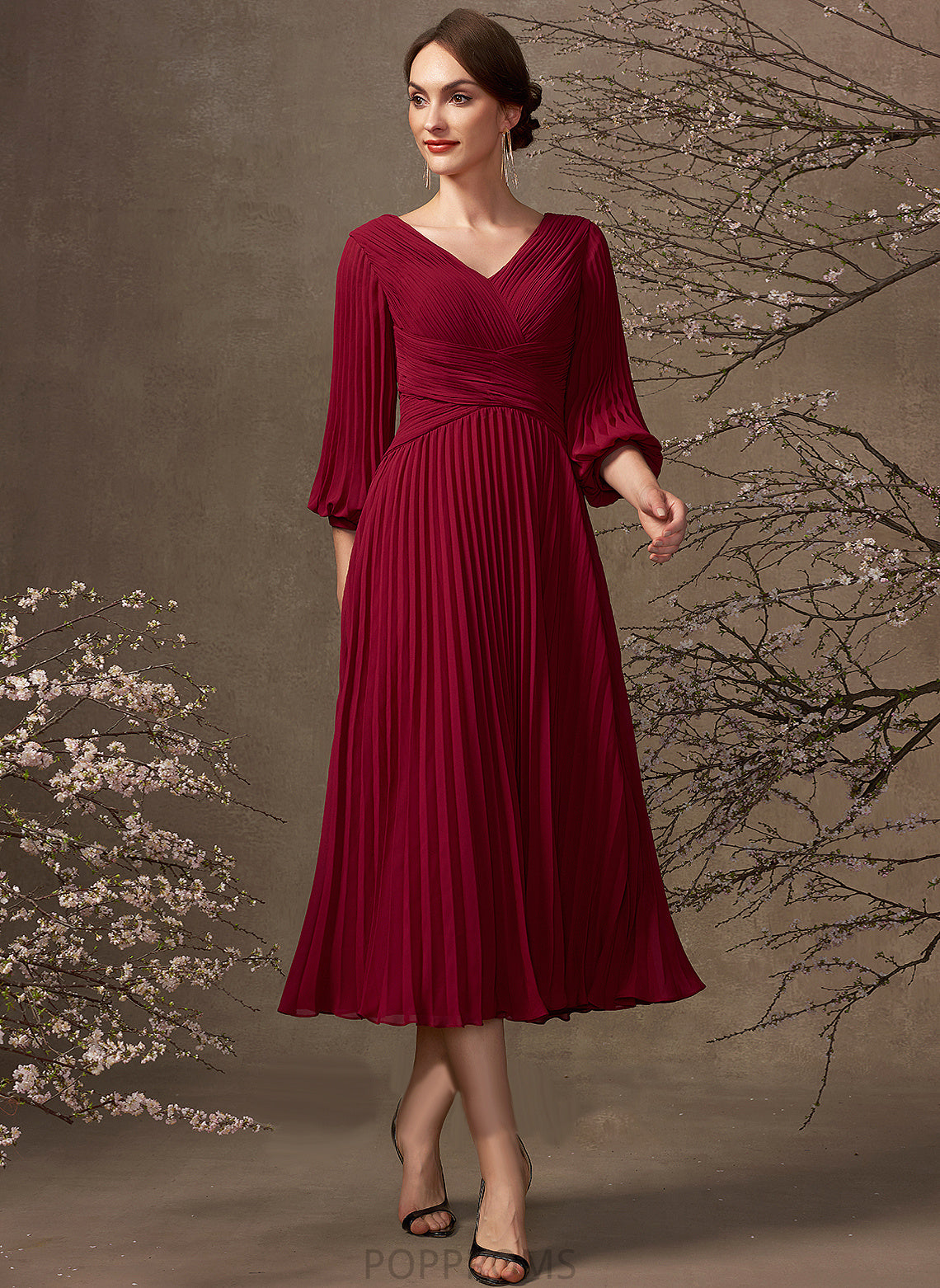 A-Line With Marlie V-neck Cocktail Chiffon Cocktail Dresses Dress Pleated Tea-Length