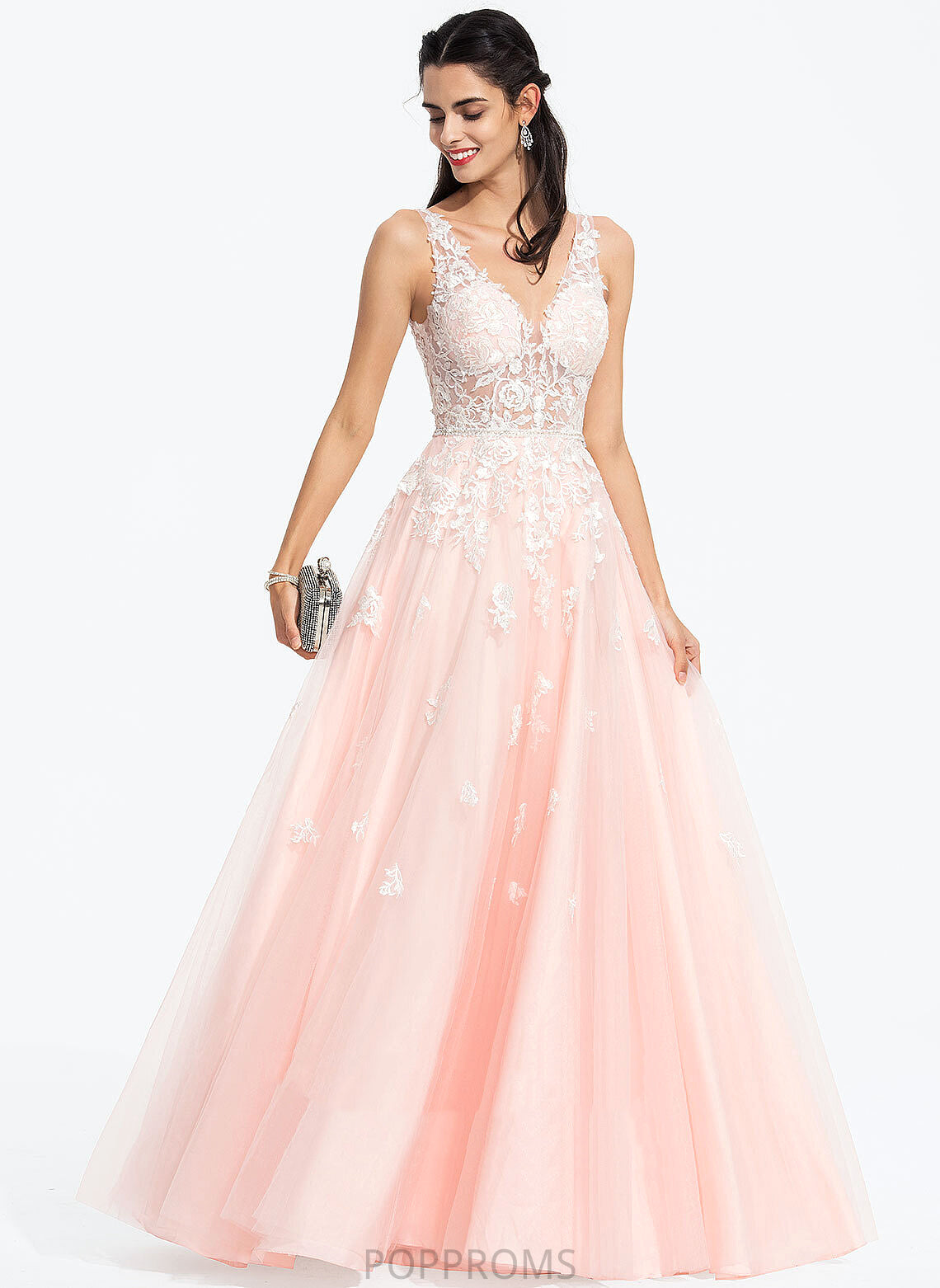 Paloma Ball-Gown/Princess Prom Dresses Lace With Floor-Length Sequins V-neck Beading Tulle