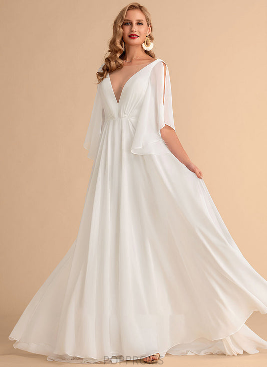 Wedding Dresses A-Line Dress Sweep Wedding Makayla Train Chiffon V-neck